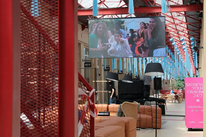 External area with sofas and a tv